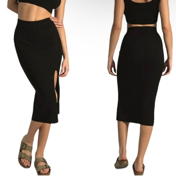 House of HARLOW 1960 AUDREY RIBBED SLIT SKIRT Black Neutral Size XS - Picture 1 of 10